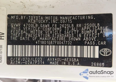 2015 Toyota Avalon Hybrid Xle Touring from USA, damaged, VIN 4T1BD1EB7FU047732